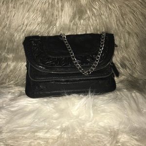 Black Zipper BCBG Fold-Over Bag